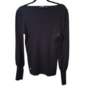 Lauren Ralph Lauren Black Ribbed Square Neck Sweater Ladies Large Old Money
